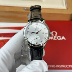 Omega De Ville Prestige White Dial Black Leather Strap Replica Watch (2)