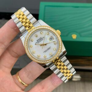 Đồng Hồ Rolex DateJust Demi Mặt Xà Cừ Đính Đá Máy Nhật Giá Rẻ Fake 41mm