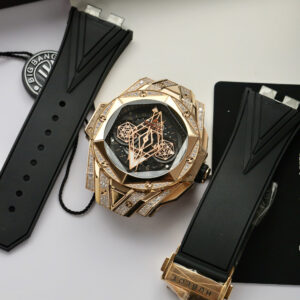 Hublot Big Bang Sang Bleu II King Gold Black Color Diamonds Fake Watch 45mm (1)