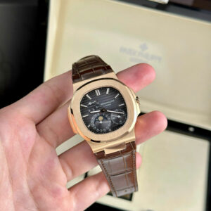 Patek Philippe Nautilus 5712 Rose Gold Leather Strap Replica Watch PPF 40mm (1)